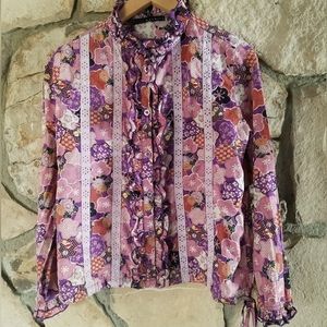 Maldita Purple Pink Floral Ruffle Button Down Blouse Top SZ: see descrip…